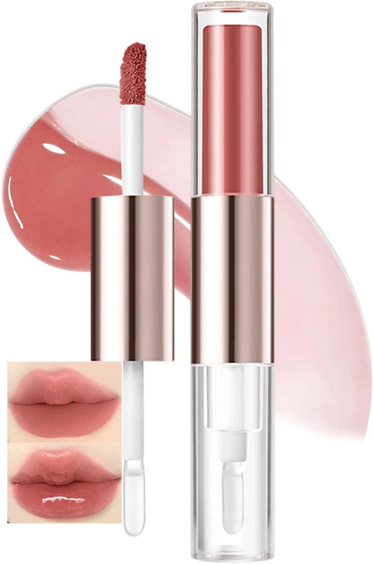 Erinde Lip Gloss, 2 in 1 Double Ended Lip Tint, No Falling Lip Mask, Popular, Long Lasting, Transparent, High Color, Double Texture Lip, Moisturizing Lipstick, For Beginners, Daily Use, Cosmetics