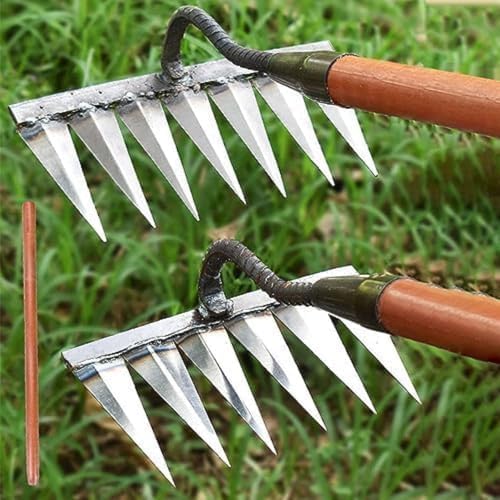 4/5/6/7 Prong Pine Soil Weeding Rake Hand Weeding Tool Portable Multi-purpose Soil Loose Grass Weed Removal Tool for Grass Cutting Grass Garden Rake Garden Rake Carbon Steel Farm Rake Rake