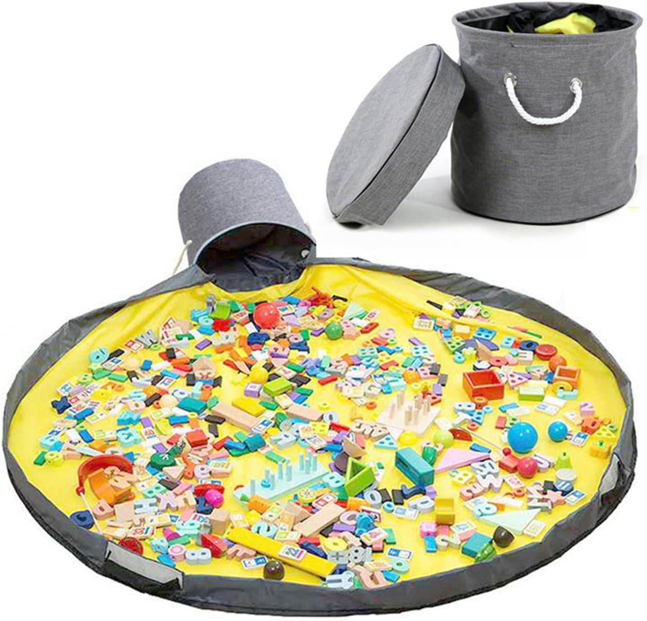 Samcos Toy Storage Bag, Children's Play Mat, Foldable, Toy Storage Bag, Large Capacity, 59.1 inches (150 cm), Storage Basket with Lid, Baby Shower, Birthday Gift, Easy Cleanup, Storage Supplies (Gray)