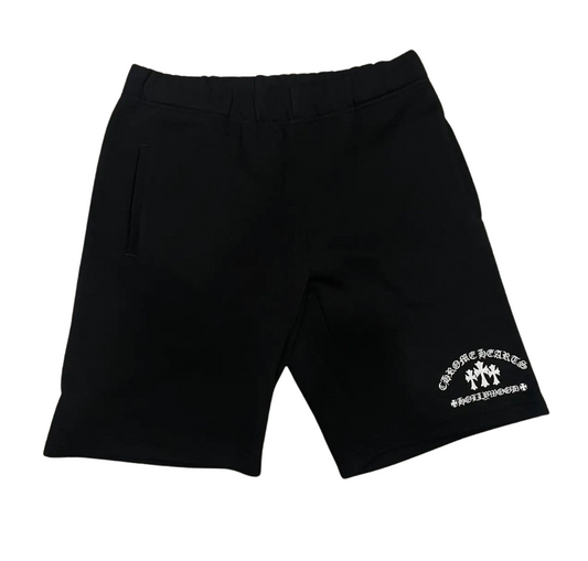 CHROME HEARTS 'TRIPLE CROSS' EMBROIDERED BLACK SWEAT SHORTS