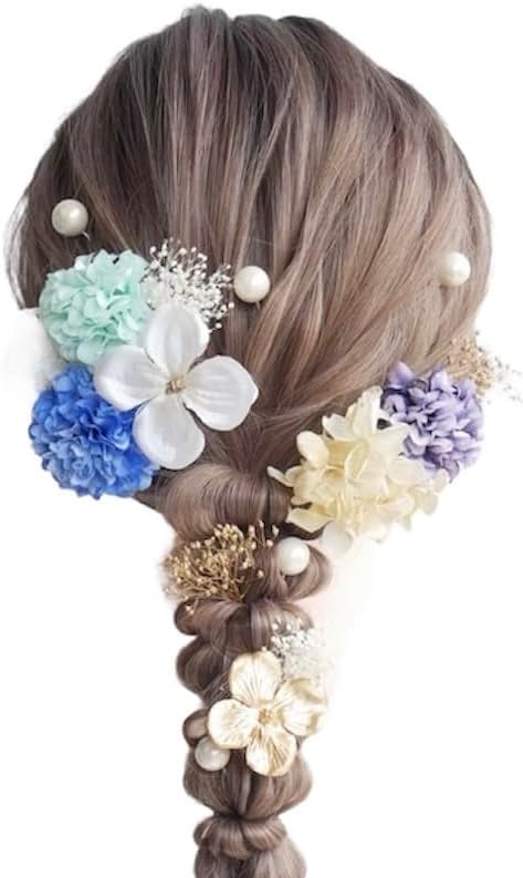[Lomeri] Romeri Hair Ornament, 6 Colors, Dried Flowers, Mu, Kimono, Kimono, Yukata, Decoration, Furisode, Coming-of-Age Ceremony, Wedding, Graduation Ceremony, Wedding, Cute Shichi-Go-San U (Blue U44)