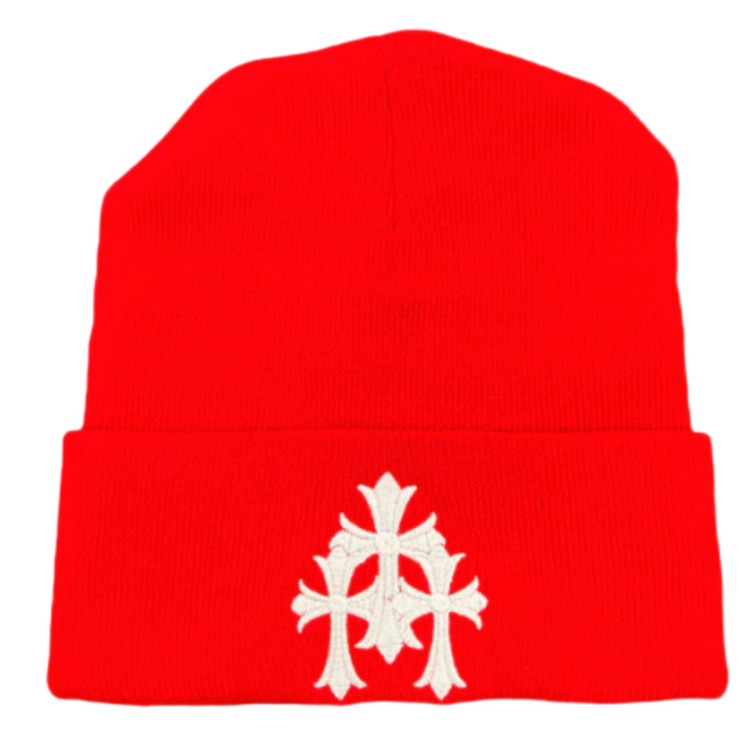 CHROME HEARTS 'CROSS CEMETERY' RED BEANIE