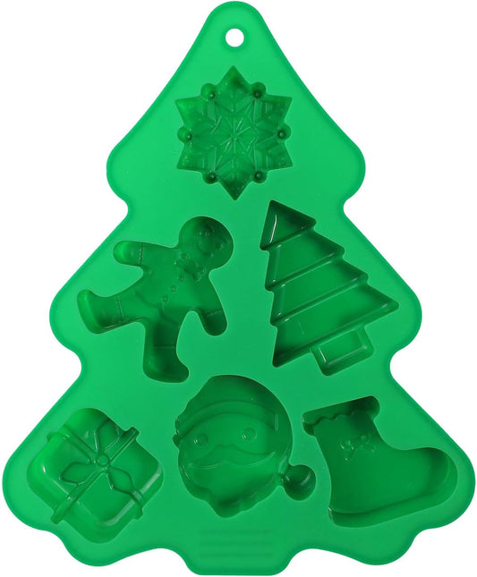 クリスマス チョコレート 型 シリコン - 6穴シリコン製ベーキングツール,立体ケーキ用スノーフレーク・ツリー・サンタ型 | パン菓子 チョコレート クッキー フォンダン カップケーキ トッパー ムース キャンドル エポキシ樹脂 キッチン用