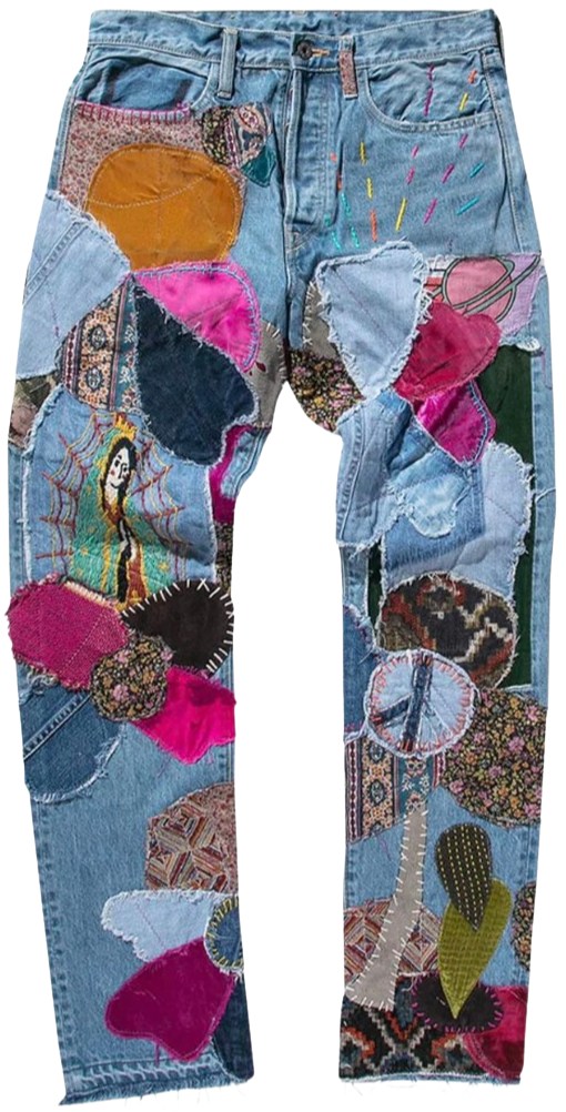KAPITAL '14OZ CRAZY EL PASO 5P MONKEY CISCO' PATCH JEANS