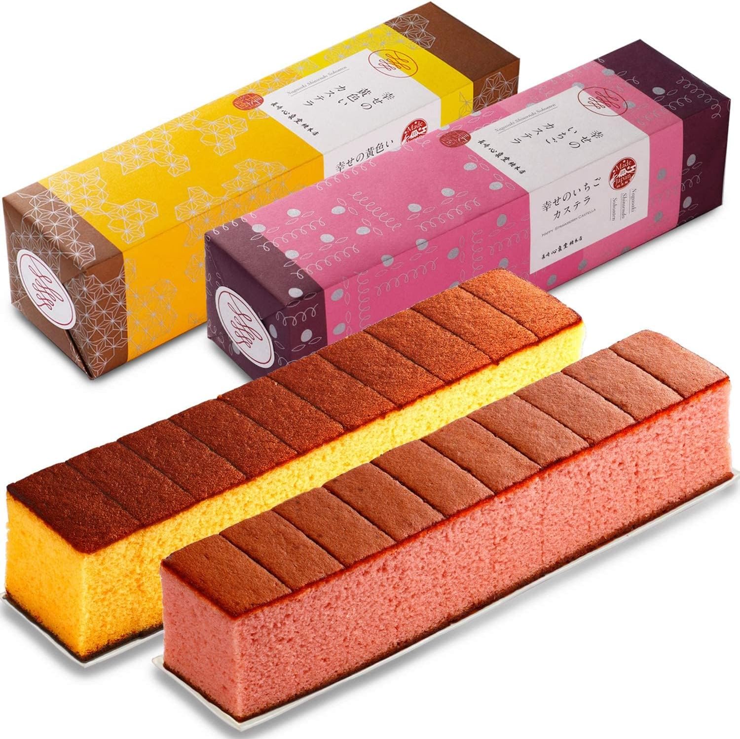 Nagasaki Shinsendo Nagasaki Castella Try Me Set - Happy Yellow Castella and Strawberry Castella, 310g Each, 2 Pieces, T600x2