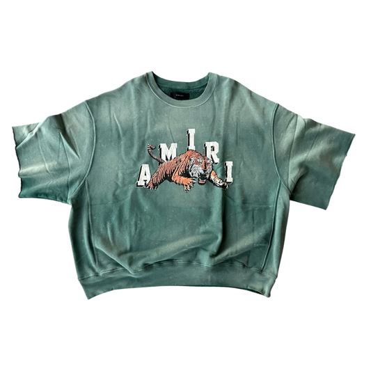 AMIRI 'TIGER' GREEN CUTOFF CREWNECK TEE