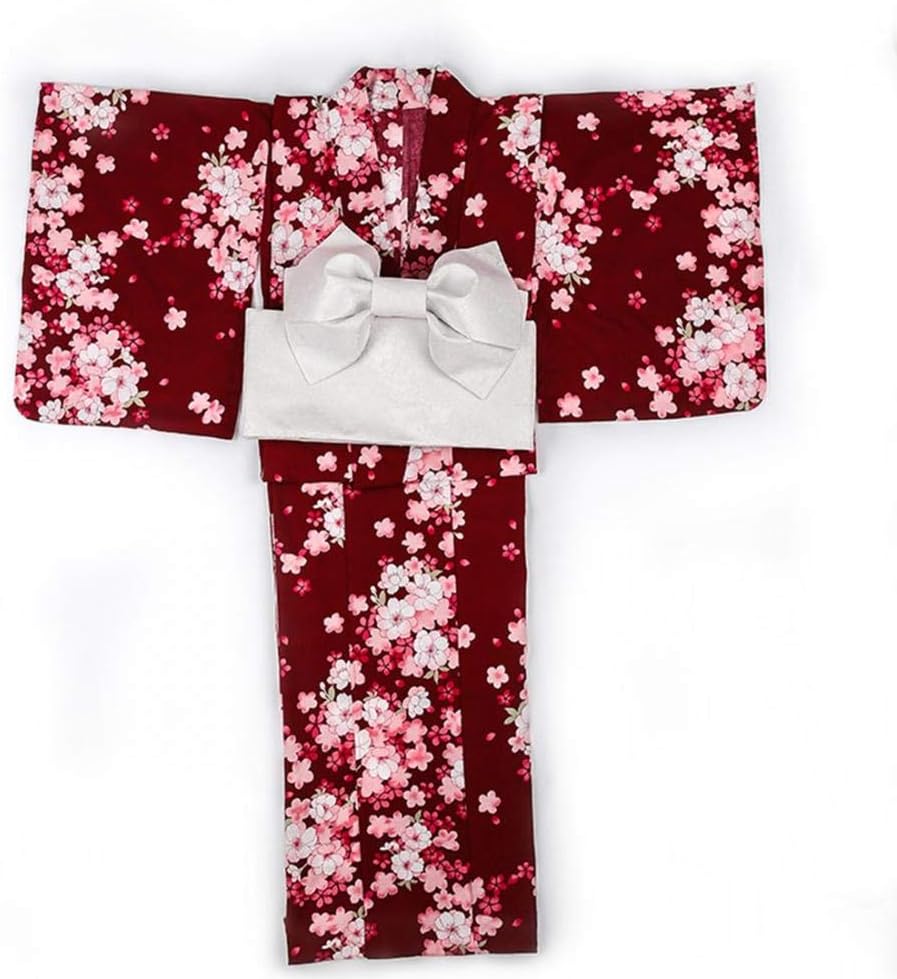 Getz Women's Yukata, Flowy Cherry Blossom, Red, Cherry Blossom Pattern, Floral Pattern, Plain Weave, Beautiful, One Size Fits Most, 2-piece Set, Sash, Yukata Set, Fireworks Festival, Summer Festival,