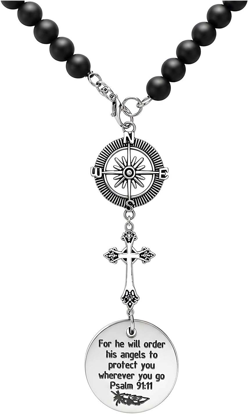 Cross Car Charm, Religious Bible Verse Auto Rear View Mirror Pendant, Psalm 91:11 Christian Rear View Mirror Hanging Ornament Cross Charm for Most Vehicles, Car Accessories
