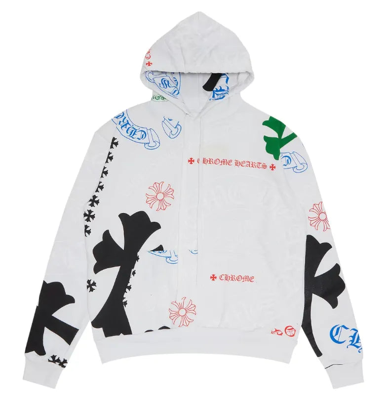 CHROME HEARTS 'STENCIL' MULTI LOGO WHITE HOODIE
