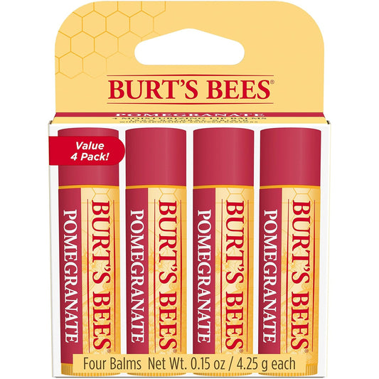 Burt's Bees - Bálsamo labial, protector labial hidratante, para hidratación durante todo el día, 100 % natural, granada con cera de abeja y extractos de frutas (paquete de 4)