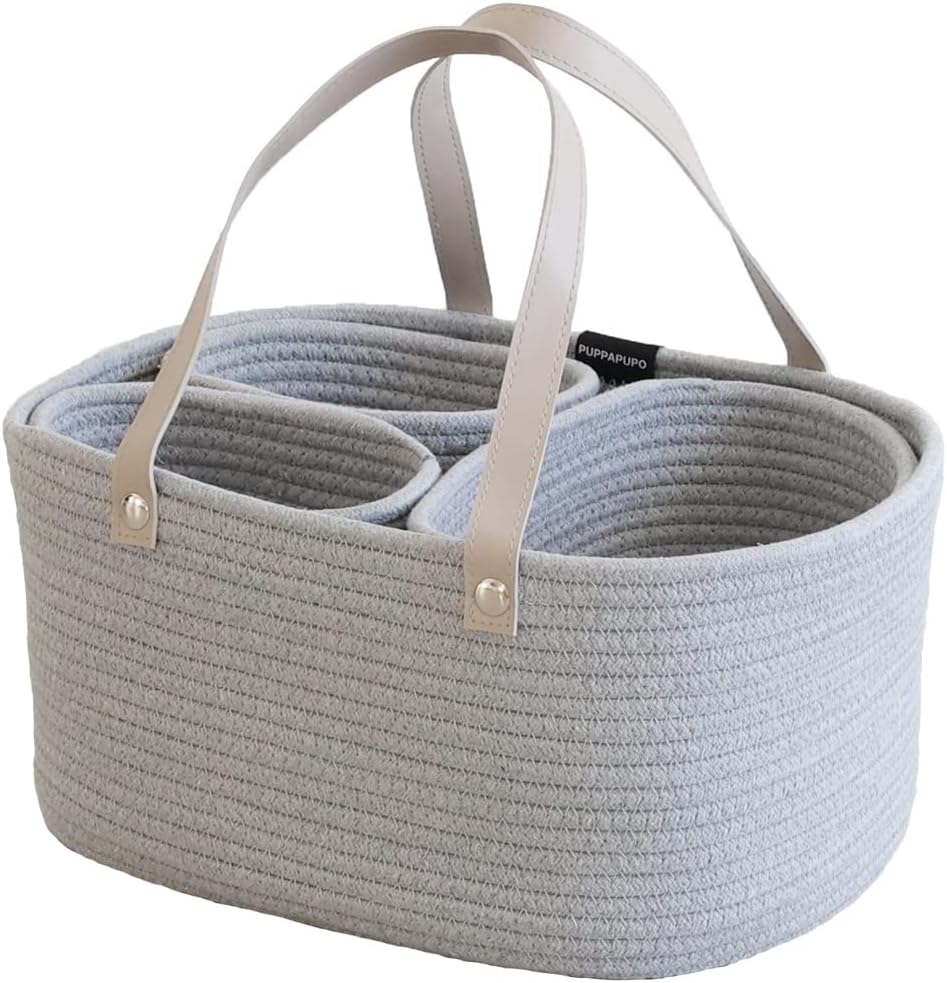 PUPPAPUPO Diaper Stocker, Diaper Storage Bag, Rope-Woven, Toys and Small Items Storage, Baby Basket, Baby, Discharge, Simple, Gray