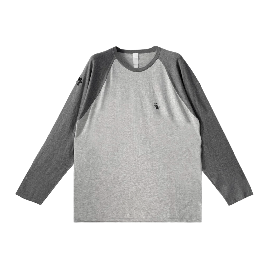 CHROME HEARTS '3 CROSS' GREY/DARK GREY SILK LONGSLEEVE TEE