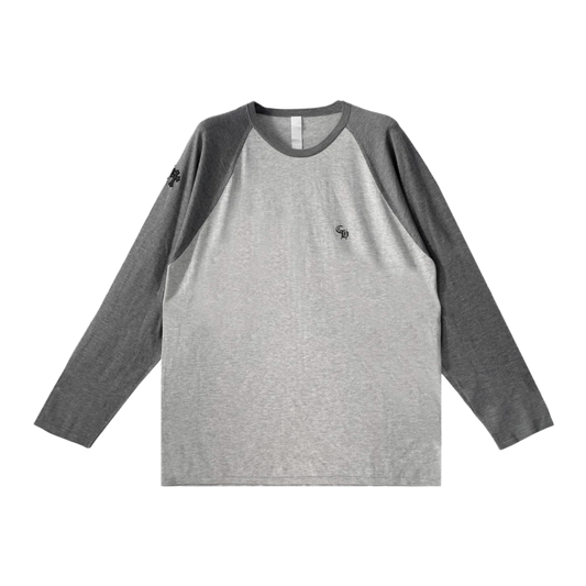 CHROME HEARTS '3 CROSS' GREY/DARK GREY SILK LONGSLEEVE TEE
