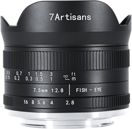7artisans 7.5mm f2.8 Mark II APS-C Fisheye Lens Wide Angle Manual Fixed Lens Canon Eos-M1 Eos-M2 Such as Canon Eos-M3/M5/M6/M10/M50