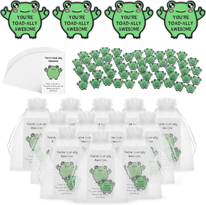 Lyrow - Juego de 50 pines de rana de dibujos animados, suministros de bienvenida a la escuela, broche de apoyo emocional con bolsas inspiradoras para tarjetas, regalo de agradecimiento para estudiantes, empleados, compañeros de trabajo, equipo de personal