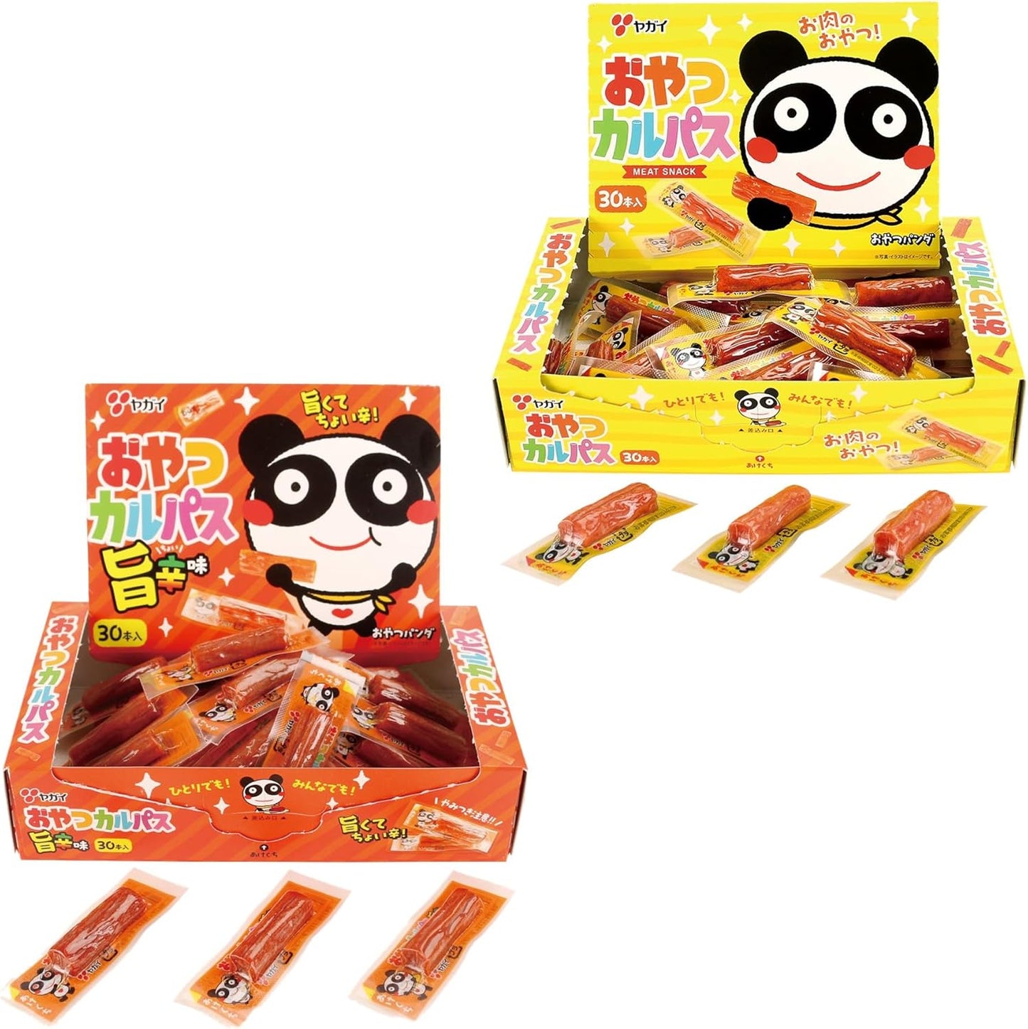 おやつカルパス ノーマル＋旨辛味 【 2種セット 各30本 】 大容量 カルパス おつまみ おやつ 駄菓子 お徳用 詰め合わせ サラミ風スティック 7RabbitRiograndeオリジナルステッカー付 【商標登録番号 第6667215】
