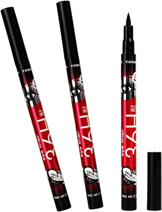 Eyeliner, Liquid Color, Set of 3, No Falling, Easy to Draw, Smudge Resistant, Waterproof, Off with Hot Water, Quick Drying, Beginners, Simple, Increase Eye Impression, Makeup, 4 Colors (3 Black)