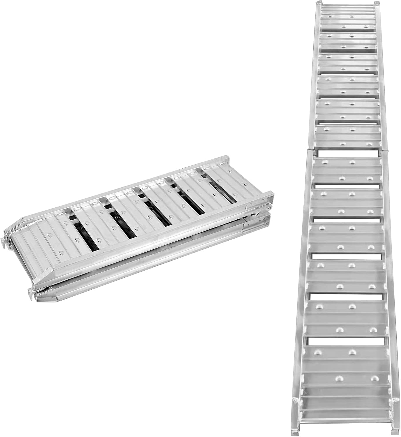 Aluminum Bridge Ladder Rail, Folding, Lightweight, Ramp, Walkboard, Buggy, Motorcycle, Farm Equipment, Silver, Bifold 70.9 inches (180 cm)