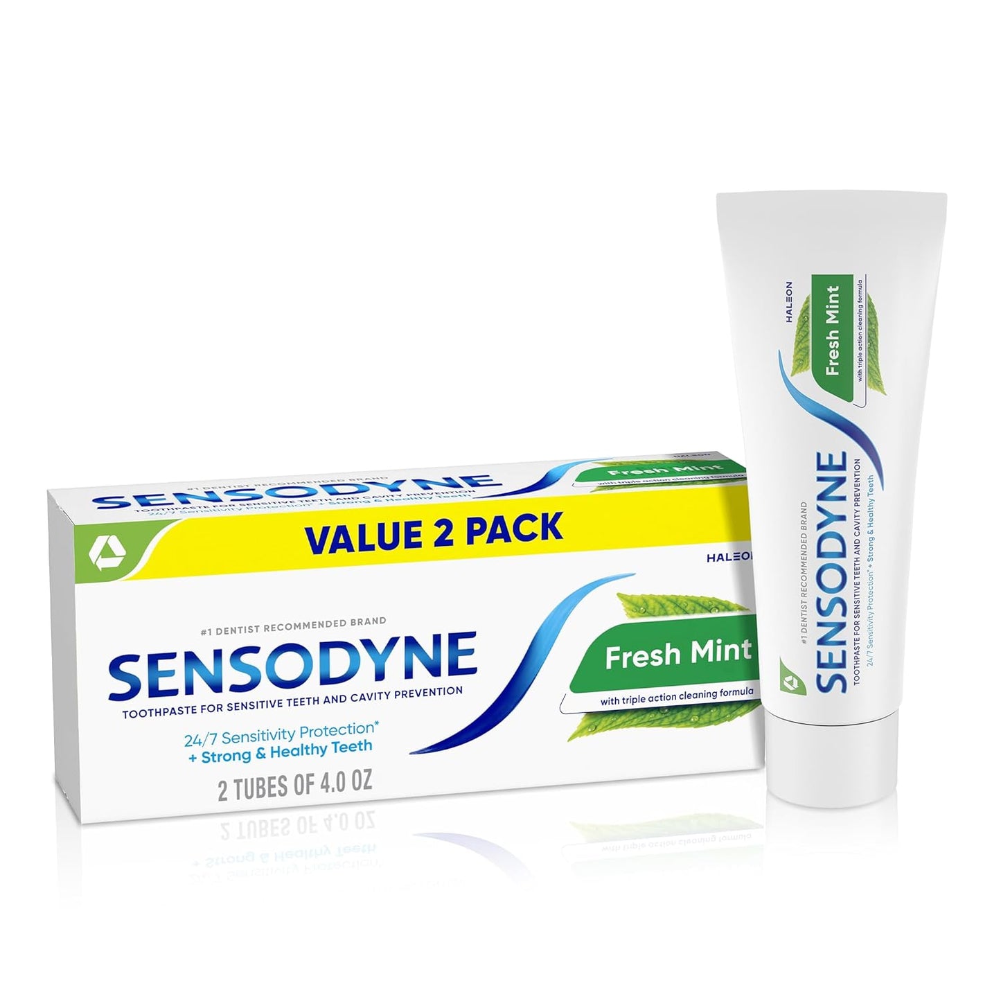 Sensodyne Fresh Mint - Pasta dental para dientes sensibles, pasta dental aceptada por la ADA para la prevención de caries y el tratamiento de dientes sensibles - 4 onzas (paquete de 2)