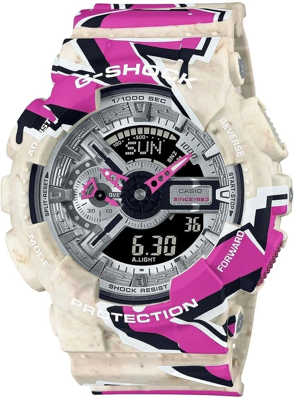 Casio GA-110SS-1A G-Shock 110 Series Street Spirit Watch, Men's, Beige, Silver, Pink, Multicolored
