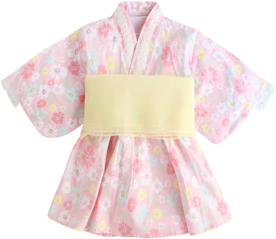 SLINX HF01 Children’s Yukata, Girls, Babies, Kids, Summer Festivals, Kimono, 2-Piece Set, Belt Set, Dress, Includes Obi Belt, Fireworks Festivals
