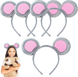 EUPSIIU 4 x Cartoon Mouse Ears on Headband Grey Animal Mouse Ears Hair Bands for Children Adults Costume Animal Cosplay Party Halloween Carnival (Grey, M)
