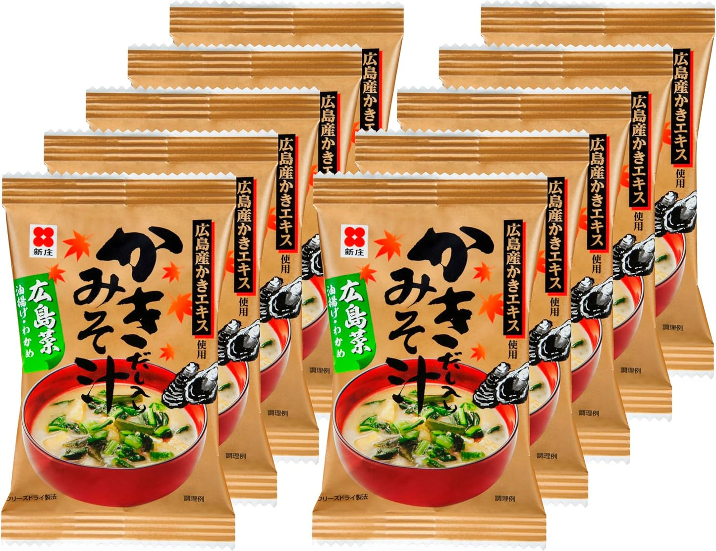 [Set of 10] Miso Soup with Freeze Dried Oyster Soup with Hiroshima Vegetables (Set of 10) [Uses Hiroshima Prefecture Oyster Extract] (Instant Miso Soup, FD, Miso Soup, Shinjo Miso)
