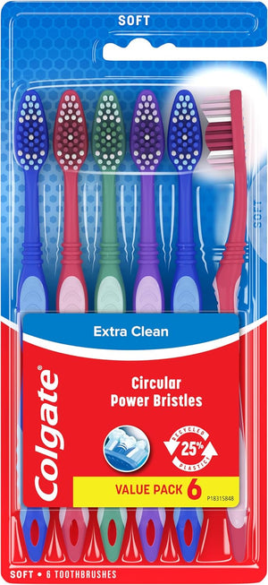 Cepillo de dientes Colgate Extra Clean, cepillo de dientes suave para adultos, 6 unidades (paquete de 1)