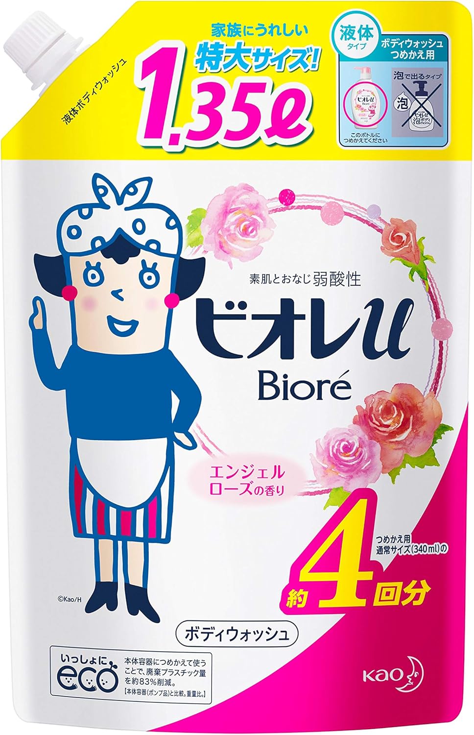 Bioré U 【Large Capacity】 Angel Rose Scent Refill, 1.35 Liters (x 1)