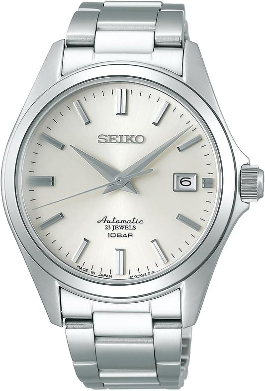 Seiko Shop Limited Model SZSB011 Men's Automatic Winding Wrist Watch Formal Dress Line Watch, Silver, Dial Color - Ivory