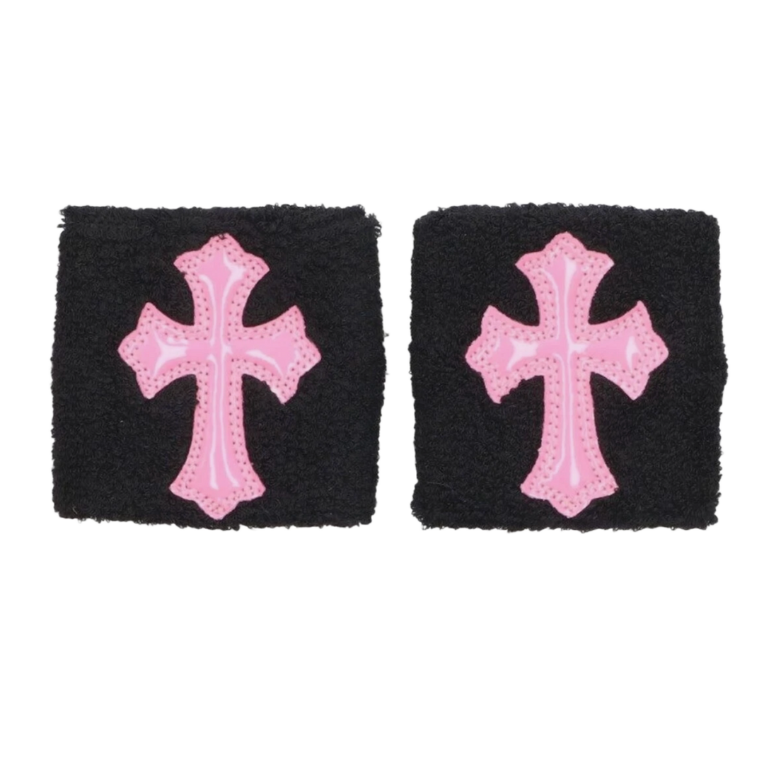 CHROME HEARTS 'PINK CROSS' PATENT WRISTBANDS