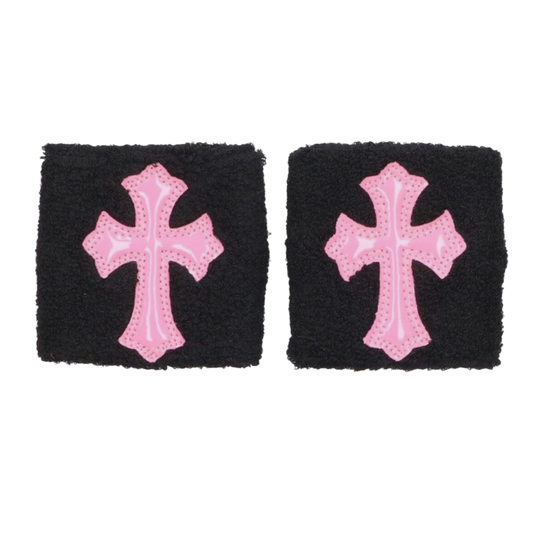 CHROME HEARTS 'PINK CROSS' PATENT WRISTBANDS