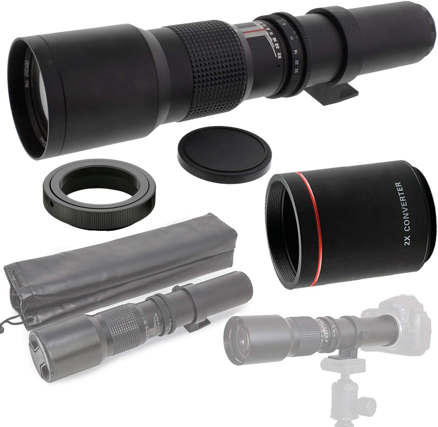 500mm (2X- 1000mm) f/8-32 HD Preset Telephoto Lens for Canon M100 M10 M6 M5 M3 M2 EOS-M Mirrorless Digital Cameras