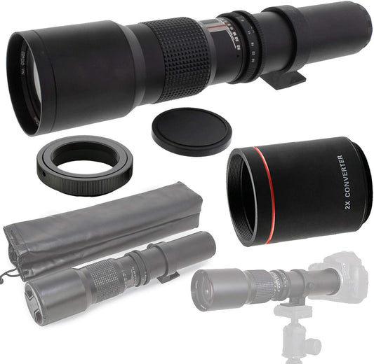 500mm (2X- 1000mm) f/8-32 HD Preset Telephoto Lens for Canon M100 M10 M6 M5 M3 M2 EOS-M Mirrorless Digital Cameras