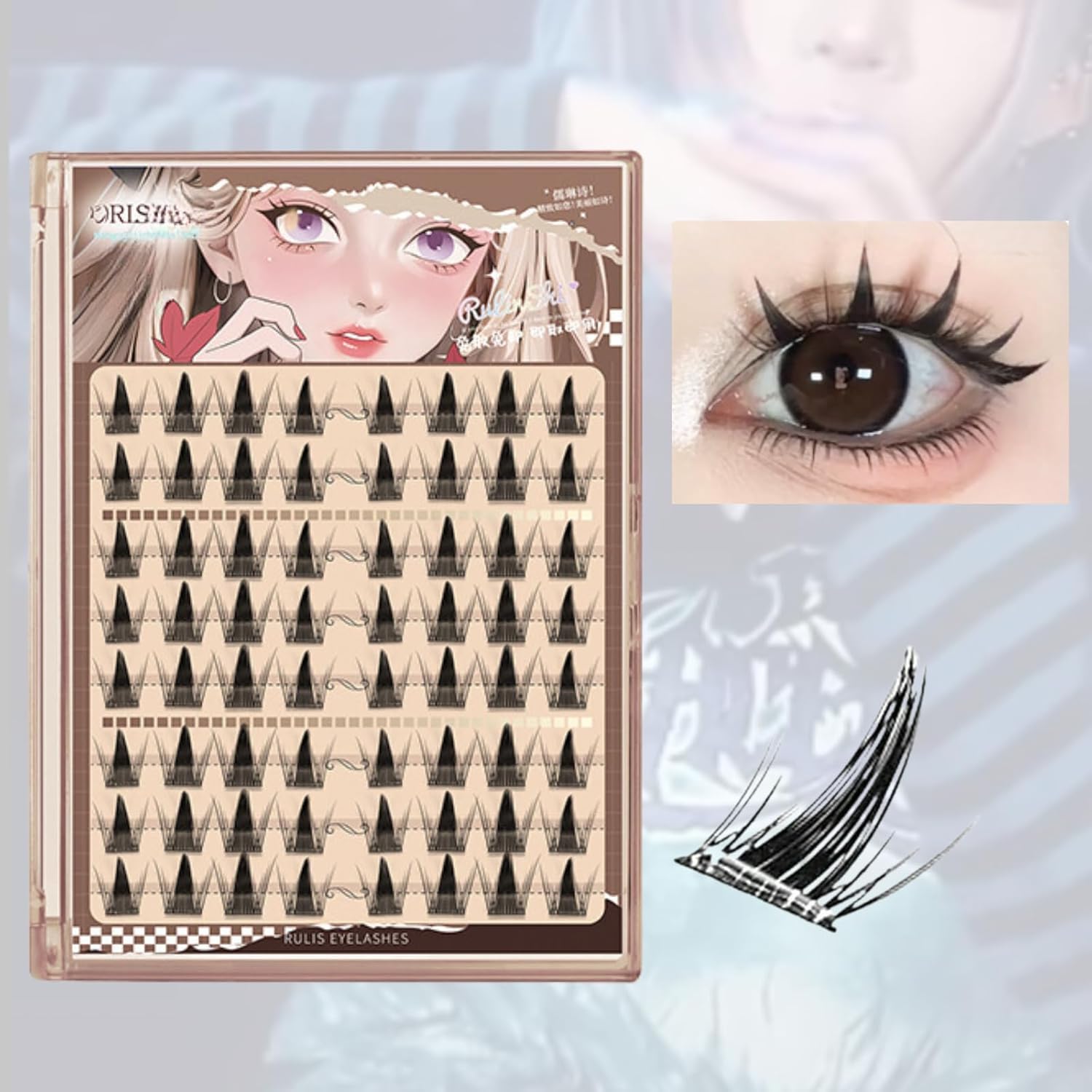 False Eyelashes, Partial Bundle, 64 Pcs, For Beginners, Transparent Axis, Korean Style Makeup, Large Eyes, Lightweight, For Partial Use, Cartoon Style Makeup, Soft (FC024)