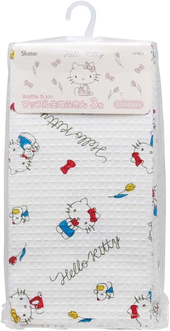 Skater KFWC3-A 3 Piece Waffle Fabric Dish Towel Hello Kitty Line Design Sanrio 12.2 x 16.1 inches (31 x 41 cm)