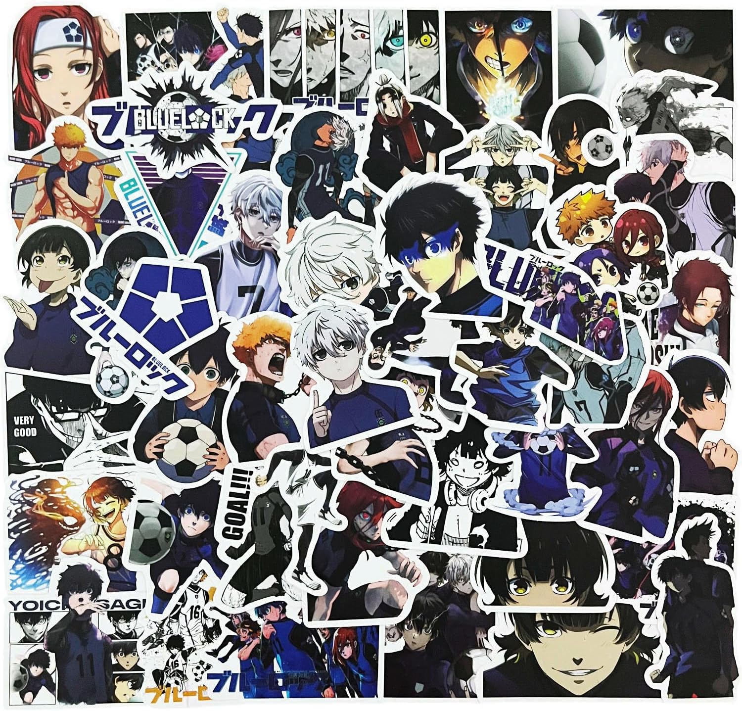 Moe Goods 50 Pieces Blue Lock Character PVC Stickers, Popular Anime, Various Characters, DIY, Decorative, Fashionable, Children, Gift, Letter, Mobile Phone, Notebook, Tape