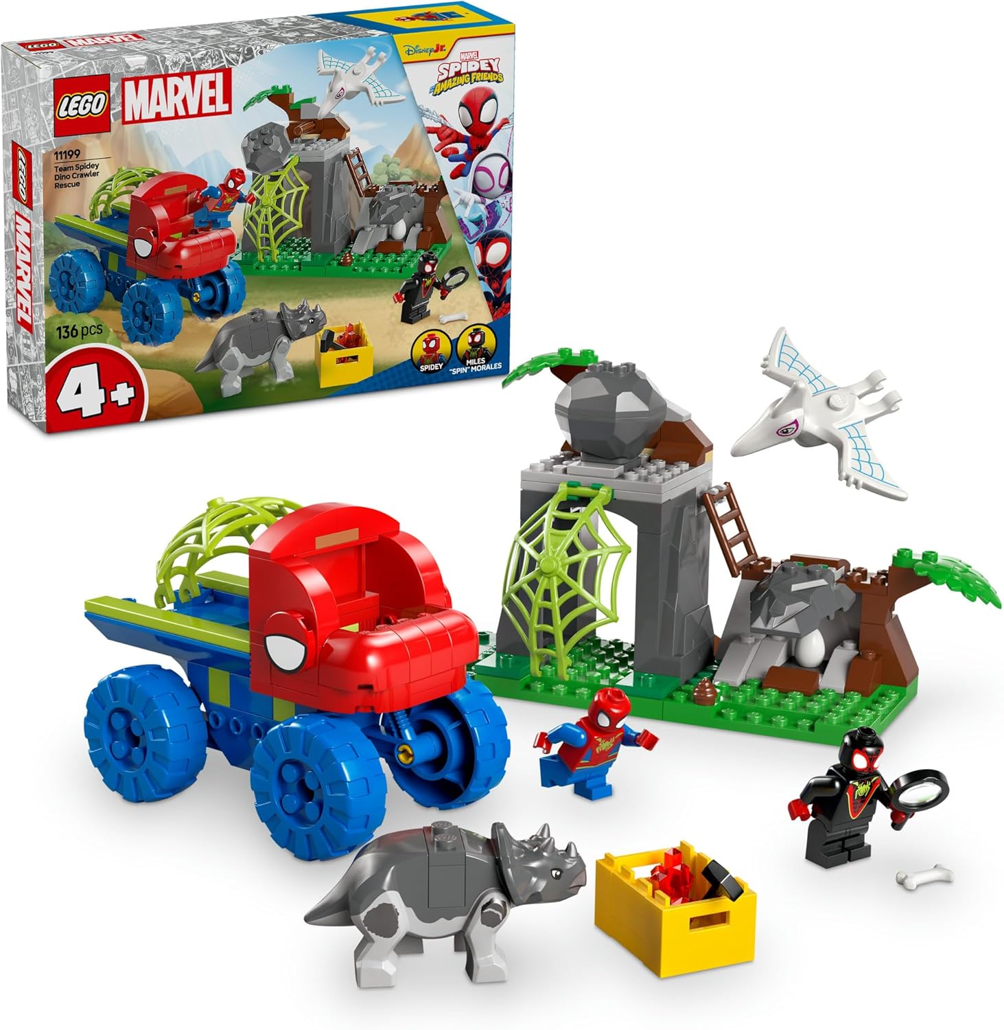 LEGO MARVEL Spidey and the Amazing Friends: Dinosaur Truck Rescue, Toy, Birthday Present, Blocks, Educational, Boys, Girls, Children, 4, 5, 6 Years, Marvel Merchandise, Figure, 11199