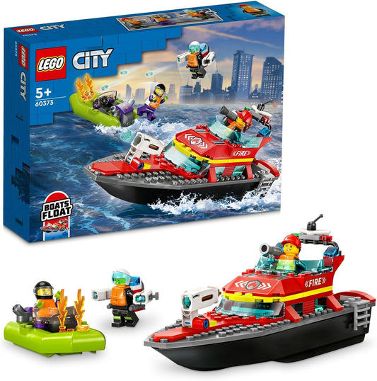 LEGO City Fire Rescue Boat Toy, Gift, Building Blocks, Educational, Boys, Girls, Children, Ages 5, 6, 7, 8, Town Building, Pretend Play, Role Play, 60373