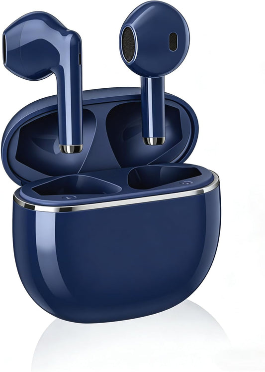 Aokimi Wireless Bluetooth Earphones, V12, Compact, Lightweight, Hi-Fi, Up to 36 Hours Playtime, Cordless, ENC Noise Canceling, Automatic Pairing, Type-C Charging, Waterproof, Touch Type Volume Adjustment, Sports, Work, School, Web Conference (Dark Blue)