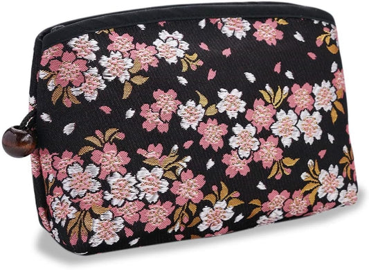 Kyoto Geibido Nishijin Woven Premium Brocade Cosmetic Pouch, Japanese Pattern, Made in Japan, black 02
