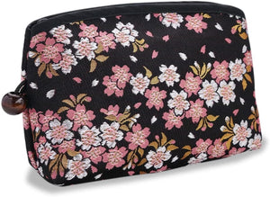 Kyoto Geibido Nishijin Woven Premium Brocade Cosmetic Pouch, Japanese Pattern, Made in Japan, black 02