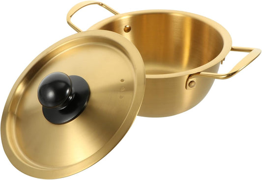 TOGEVAL ステンレス製ダブルハンドル鍋 蓋付きインスタントラーメン スープ 鍋焼きうどん対応 キッチン調理器具 キャンプ 家用耐久クックウ