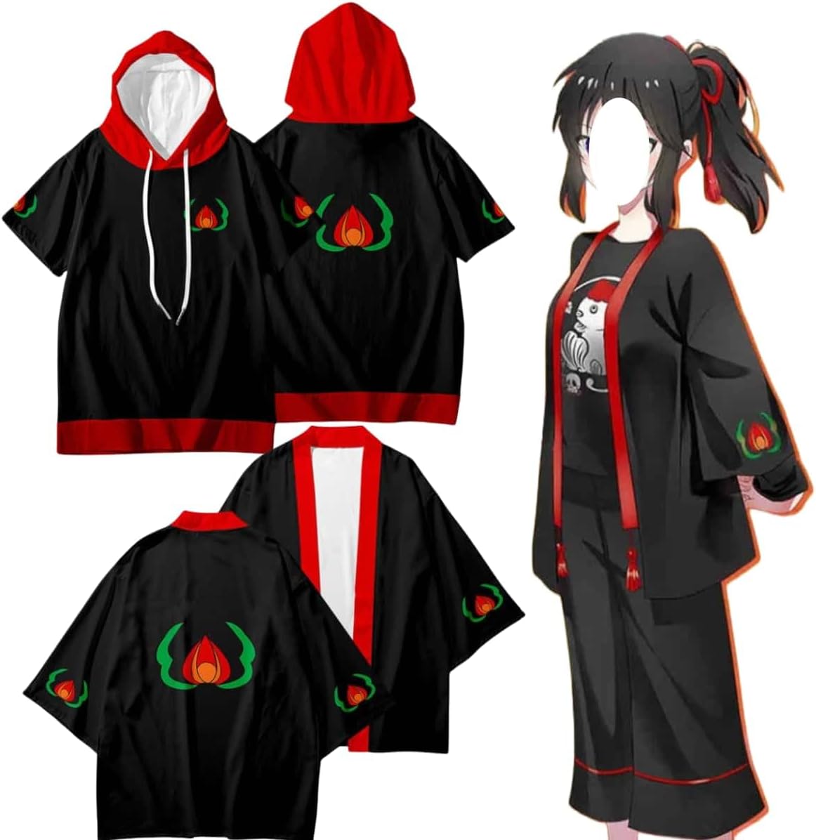 [MLLAQQG] 鬼灯の冷徹 tシャツ 半袖 羽織 和服 ほおずき 猫好好 キンギョソウ インナーシャツT-Shirt 夏服 丸襟 綿 アニメ 周辺 日常服 カップル コスプレ衣装 プレゼント [並行輸入品]