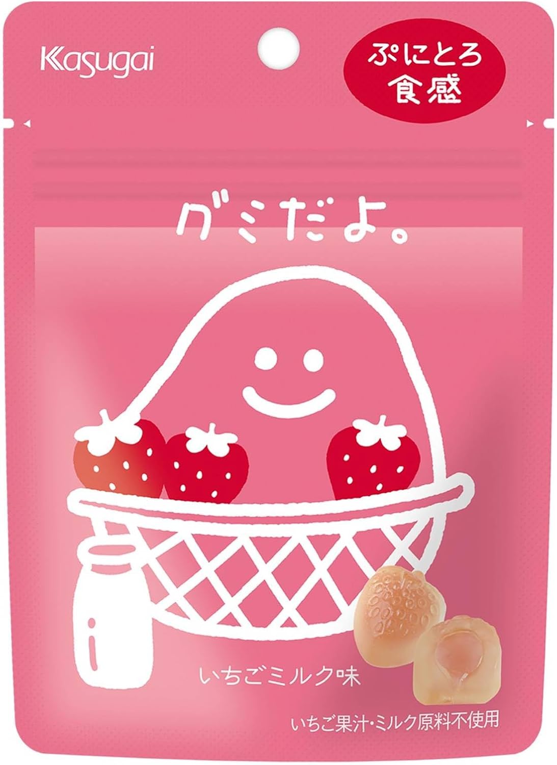 Kasugai Seika Gummy Dayo, Strawberry Milk Flavor, 2.1 oz (60 g) x 6 Bags