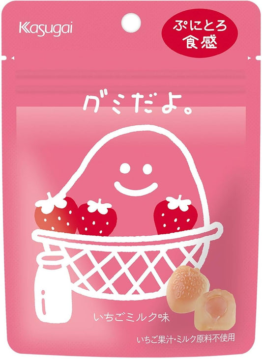 Kasugai Seika Gummy Dayo, Strawberry Milk Flavor, 2.1 oz (60 g) x 6 Bags