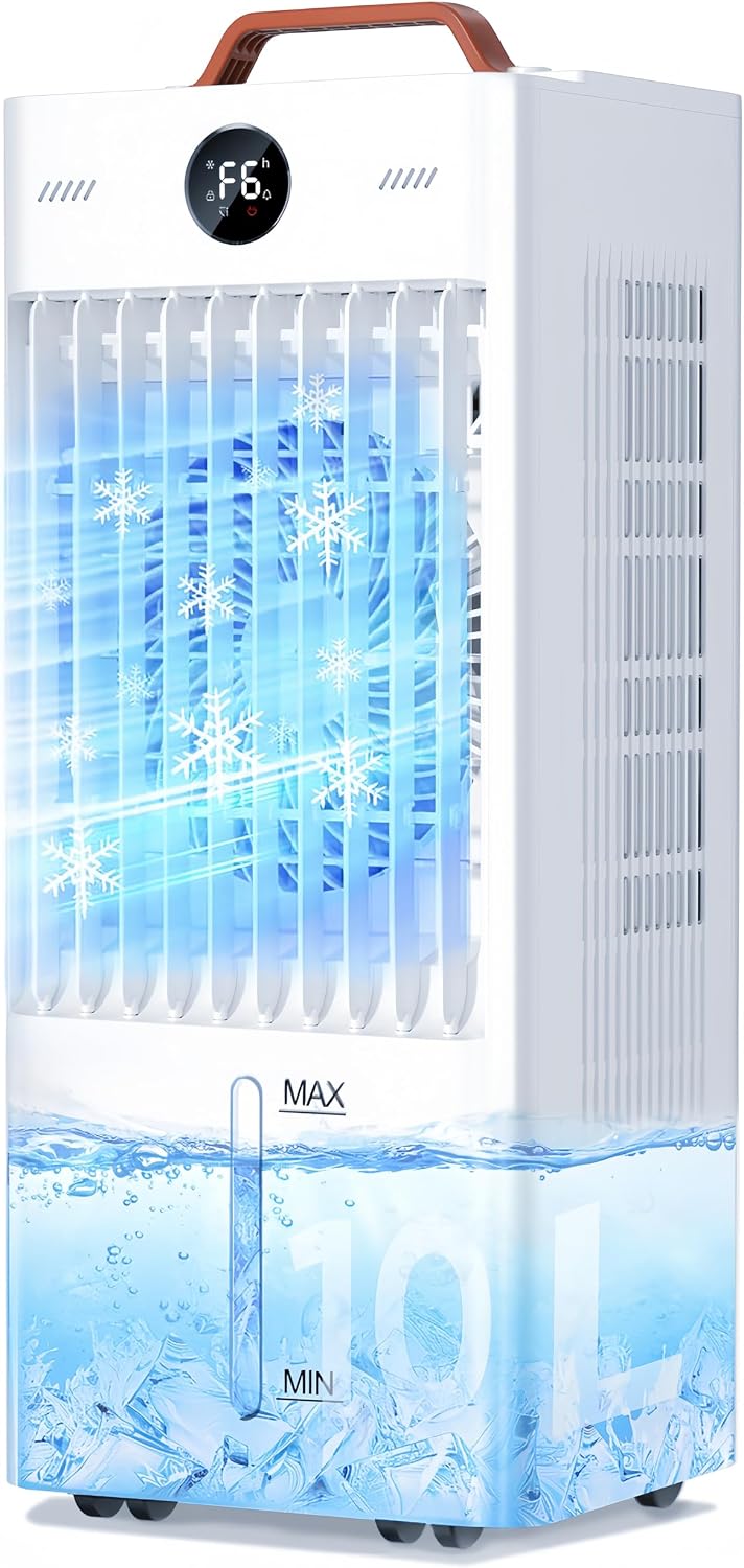 Cooling Fan, 2026 Industry Model (Three-Sided Air Absorption/Spot Cooler), Powerful Cooling, 2.8 gal (10 L) Large Capacity Water Tank + 6 Dedicated Cooling Packs, LED Touch Operation, 45 W