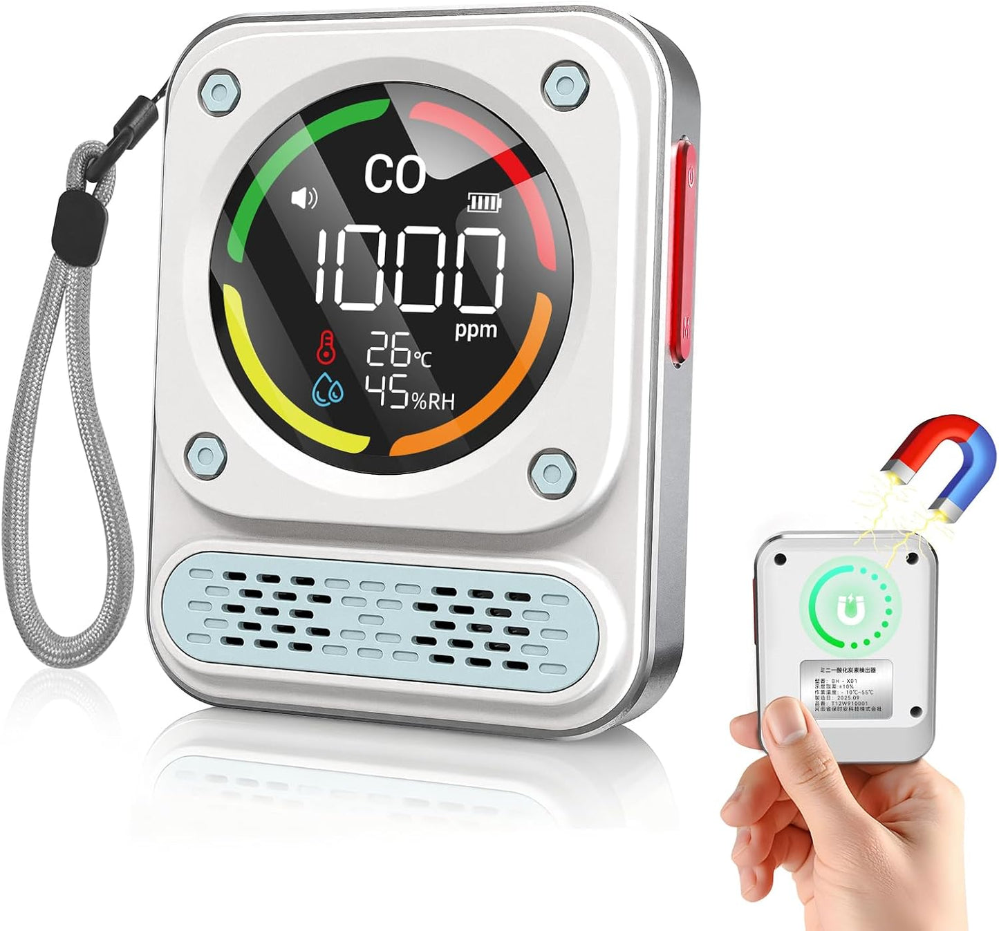 BOSEAN 3-in-1 Carbon Monoxide Checker, Carbon Monoxide Measuring Device, Concentration Detector, Temperature, Humidity, CO Detector, CO Leak Detection, Japanese FIGARO Sensor, Magnetic Strip, Strap