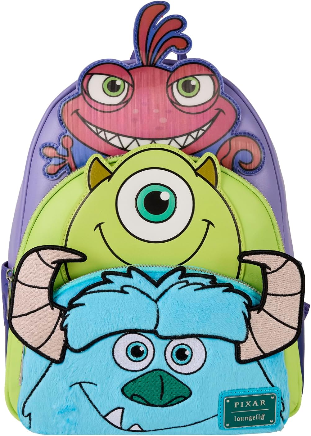 Loungefly Pixar Monsters Inc. Mike Sulley and Randall - Mini mochila de triple bolsillo