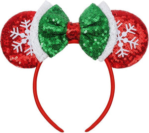 Pink Minnie Ears Headband Hair Band for Women Girls Fashion Design (Red Christmas Flake)